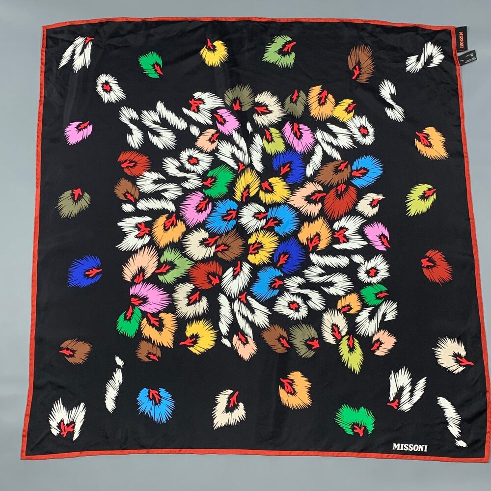 MISSONI Black Multi-Color Abstract Print Silk Scarf